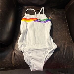 NWT Speedo Women's Swimsuit One Piece Endurance Back SIZE 32 Pride Bright White